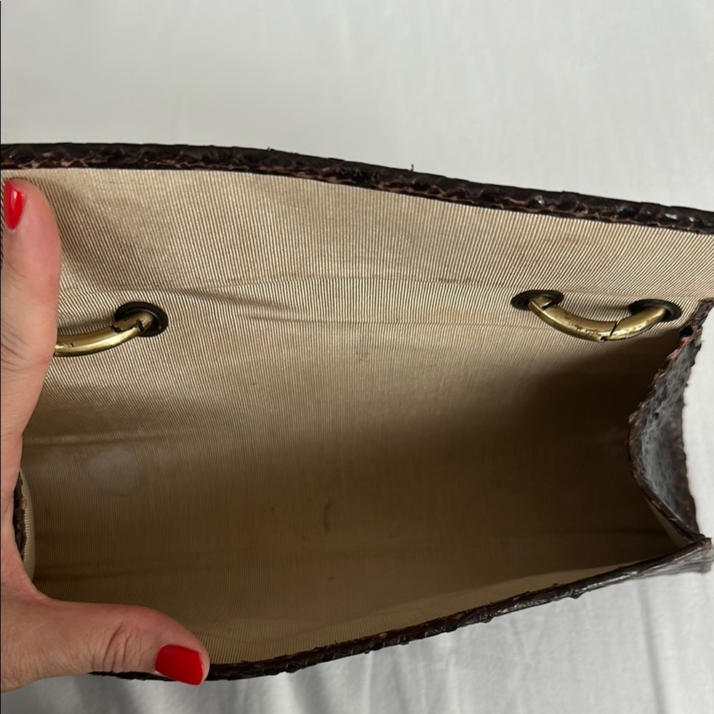 Jalda Brown Snakeskin and Gold Chain Strap Clutch Shoulder Bag EUC - Picture 4 of 7
